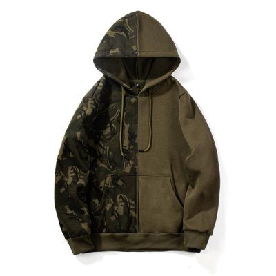 China Custom Fashion Camouflage Patchwork Streetwear Winter Anti-pilling Casual Men's Two Tone Men's Hoodies Pullover for sale