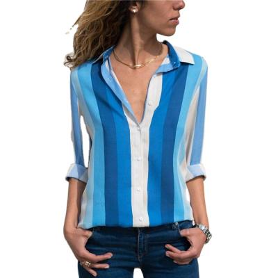 China Anti Pilling New Spring Women Blouse Strips V Neck Long Sleeve Women Office Tops Striped Blouse For Business Tops for sale