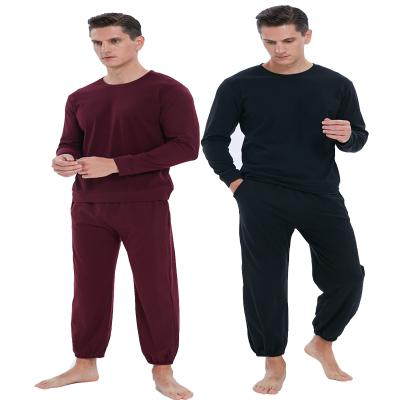 China Wholesale Breathable Cotton Home Comfortable Plain Casual Sleepwear Men Sleeving Long Homewear Set for sale