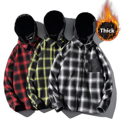 China Warm Men's Breathable Winter Lattice High Quality Outdoor Flannel Casual Jackets With Detachable Hood for sale