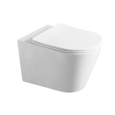 China Space Saving Design One Piece Concealed P-trap Cistern Wash Down Wall Hung Toilet With Rimless for sale