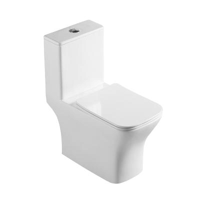 China Wholesale Minimalist Double-Flow Square Shape Ceramic One-Piece Toilet With UF Seat Cover for sale