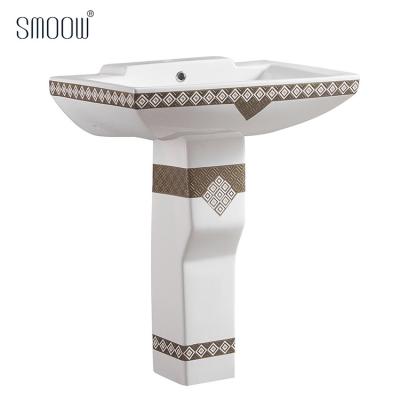 China New Arrival Modern Bronze 3D Bathroom Carving Ceramic Pedestal Wash Basin Sink for sale