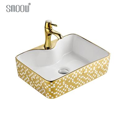 China Modern Sanitaryware Factory Gold Plating Ceramic Art Wash Basin Sinks For Bathroom for sale