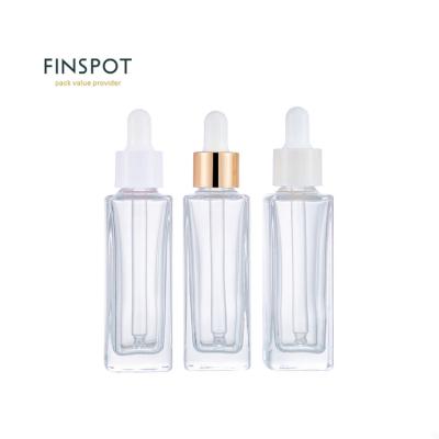 China 2021 New Design Luxury Empty Cosmetic Square Serum Bottle 30ML 1OZ Clear Frosted Glass Dropper Bottle for sale