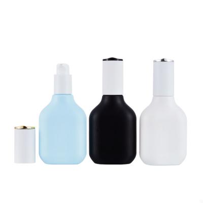 China New Design Luxury Square White Black Blue Cosmetics Packaging Glass Bottle Pump Lotion Bottle Skin Care Serum Bottle 40ML for sale