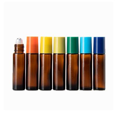 China Best Current Selling 10ML Amber Glass Roll On Bottle With Stainless Roll Plastic Cap for sale