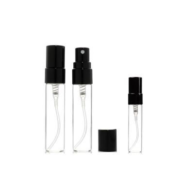 China Personal Care 3ML 5ML 10ML Perfume Sample Bottles Transparent Glass Perfume Bottle With Black Spray Pump for sale