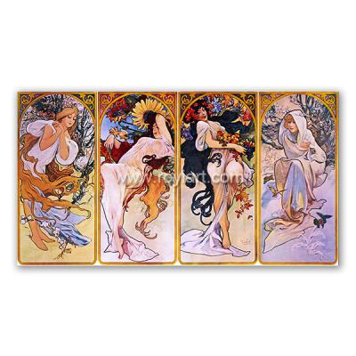 China Environmental materials the four seasons personified by a handmade oil painting of a woman by Alphonse Maria Mucha for sale