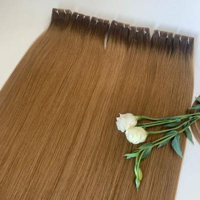 China Intact Russian Curly Cuticle Balayage Invisible Tape In Hair Extensions for sale