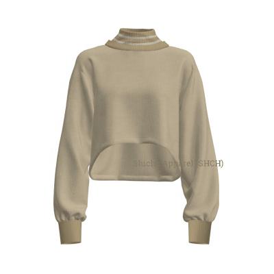 China Custom Solid Purple Beige French High Crop Backing Fleece French Terry Color Contrast Logo Sweatshirt Breathable Top Womens Pullover Breathable Pullover for sale