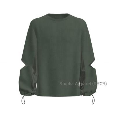 China 2022 Breathable Winter White Color Olive Green Elbow Hollow Out French Terry Sweatshirt For Men for sale