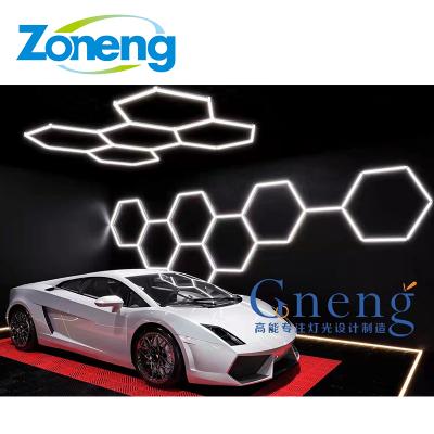 China Showroom Factory Sell Luxury Custom Hexagon Lamp Ceiling Light Car Workshop Light Led Detailing Light for sale