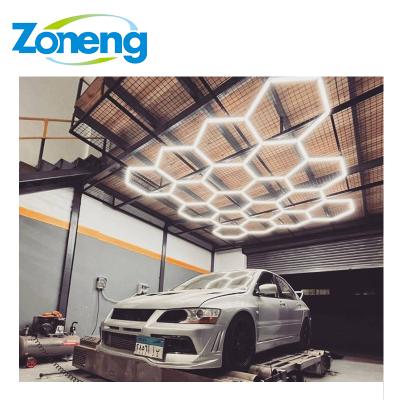 China Luxury Hexagon Led Lighting Car Showroom Design Detailing Lights Car Workshop Light for sale