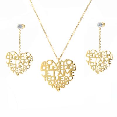 China Romantic New 18K Gold Plated Letter Heart Shape Design Necklace Earring Jewelry Set for sale