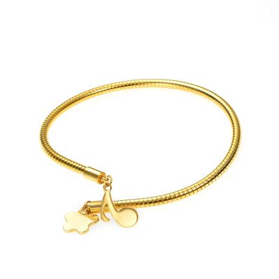 China Jewelry Lead Free Nickel Free 316 L Stainless Steel Cuff Yazky Open Bangles 18 K Gold Plated Flower Note Charm Bracelets Bangles For Kids Women for sale