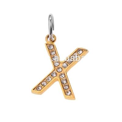 China Custom Wholesale Stainless Steel Jewelry Letter X 18K Gold Plated Yes Charm Pendant With Cubic Zirconia for sale