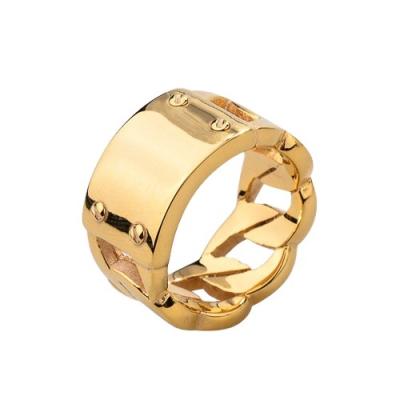 China Hiphop 18k Gold Plated Chain Style Ring Stainless Steel Chain Ring For Mens Man Ring Gold Plated for sale