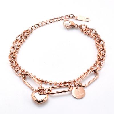 China Cute Fashion Women Jewelry Coin Bracelet Rose Gold Plated Heart Pendant Charm Bracelets for sale