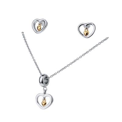 China Yazky Heart Shape Two Tone Color Casual/Sporty 14K Gold and Silver Necklace and Earrings Jewelry Set for sale