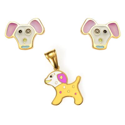 China Cute Animal Jewelry Series Sets Colorful Dog Dragonfly Giraffe Elephant Necklaces Earring Pendant Jewelry Set For Kids Children for sale