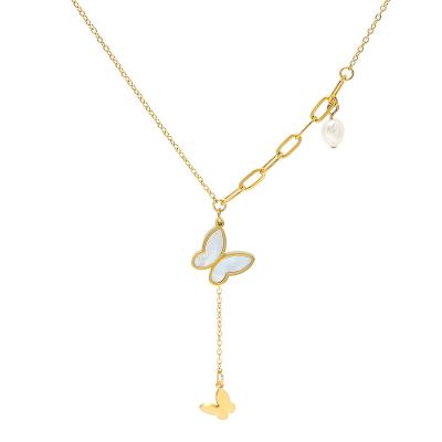 China TRENDY Jewelry Pearl Butterfly Necklace Gold Plated Stainless Steel for sale