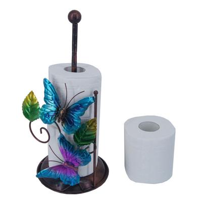 China Bathroom Wall Mounted Tissue Storage Toilet Paper Roll Holder Household Toilet Paper Roll Holder Free Standing Butterfly Metal Ornaments for sale