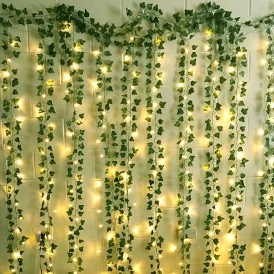 China Theme Park Simulation Green Leaf Rattan String Lights Copper Wiring LED Lights Maple Leaf Climber Ivy Garden Decoration String Lights for sale