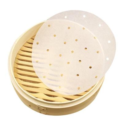 China 6-9inch Wood Bamboo Liners Steamer Liners Premium Perforated Air Fryer Parchment Steaming Papers for sale