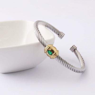 China Hx Share Fashion Personality Simple Design Cuff Bangle Stainless Steel Twist Cable Wire Eco-friendly Female Open Bangle For Women for sale