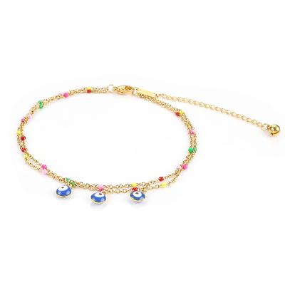 China Hot Selling Fashionable Unisex Bohemian Chain Stainless Steel Multilayer Colorful Beaded Anklet for sale