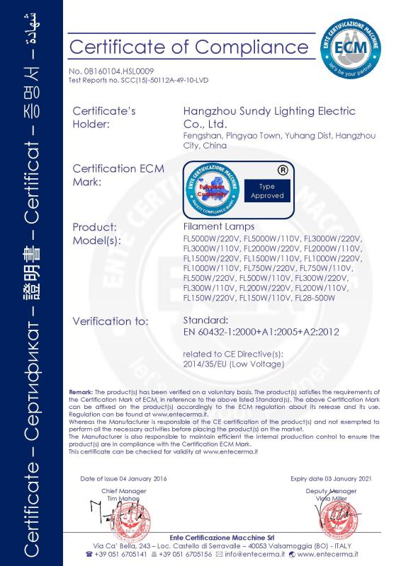 CE - Hangzhou Sundy Lighting Electric Co., Ltd.