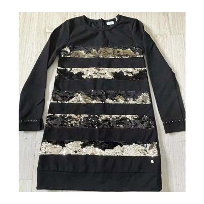 China Factory Wholesale Breathable Polyester Casual Girls Black Shiny Dresses for sale