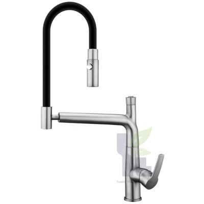 China Pull Out New Spray Design 2 Mode Pull Out Spray Brushed Nickel Solid Brass Kitchen Sink Mixer Tap for sale