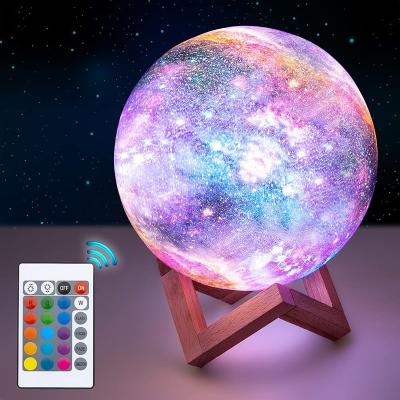 China PVC+Wood 16 RGB Support Table Lamps 8/10/12/15/18/20cm Remote Control 3D Printing Space Starry Lighting Light for sale