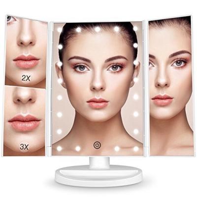 China Triple Adjustable 22 Lighted LED Lighted Mirror Magnification Touch Screen Stand Vanity Makeup Mirror 2X/3X Beauty Mirror for sale