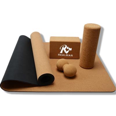 China REALMAN Home Exercise Premium Quality Non-Slip Natural Cork Yoga Mat Durable Hot Selling Custom Logo for sale