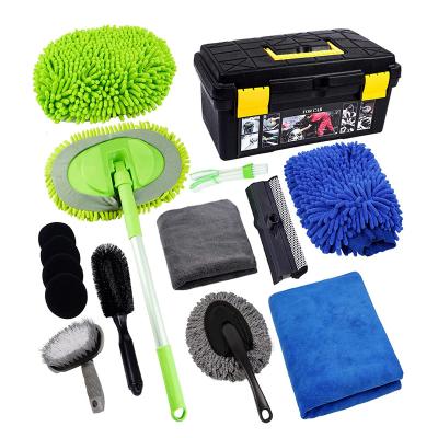 China Portable PREMIUM 15PCS Car Care Set Car Wash Cleaning Kit with Extendable Long Handle Brush for sale