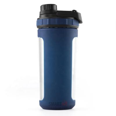 China Viable Navy 750ml Glass Water Bottle With Silicone Sleeve Drop Shipping Sellers For Protein Glass Shaker for sale