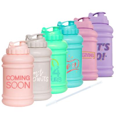 China Large Sustainable 2.2L Gallon Half Water Bottle With Straw And Time Marking Custom Logo Printing Available Dishwasher Safe for sale