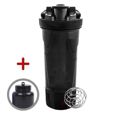 China 700ml Viable Black Plastic Shaker Bottle With 200ml Protein Compartment BPA Free RTS Available for sale