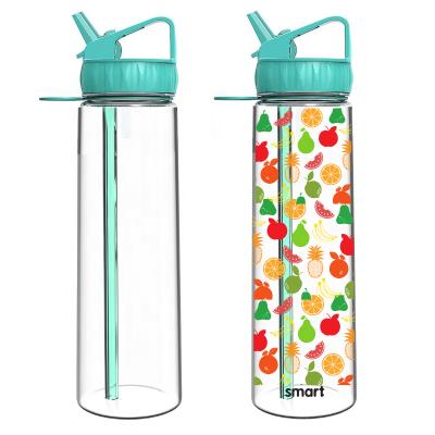 China Straw 1 Liter Sustainable Tritan 100% Plastic Water Bottles With Time Marker Customized Available for sale