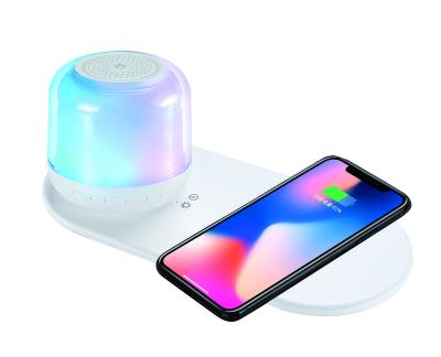 China Tablet Wireless Charger Led Night Lights Table Lamps RGB Rechargeable Smart Home Gadget New Arrival 3 in 1 Speaker Mini Plastic OEM 15W for sale