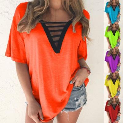 China New Anti-Wrinkle Casual Women's Stylish V-Neck T-Shirt Short Sleeves For Every Occasion for sale