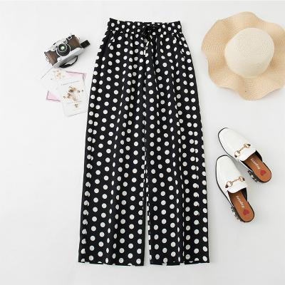 China Dot Wide Leg Pants Anti-wrinkle Ladies Chiffon Polka Drape High Waist Slim Straight Casual Loose Meat Show Vacation Style Casual Trousers for sale