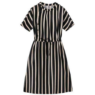 China Slim and age-reducing anti-static casual temperament loose and beautiful fashion striped mid-length dress for sale