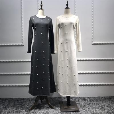 China Comfortable feel women's long dress fashion islamic clothing muslim casual bead design dresses muslim long dresses for sale