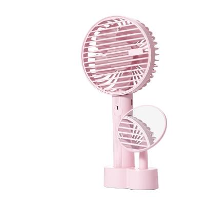 China Hotel Factory Cheap Promotional Gifts Mini Portable Hand Held Fan With Mirror And Stand for sale