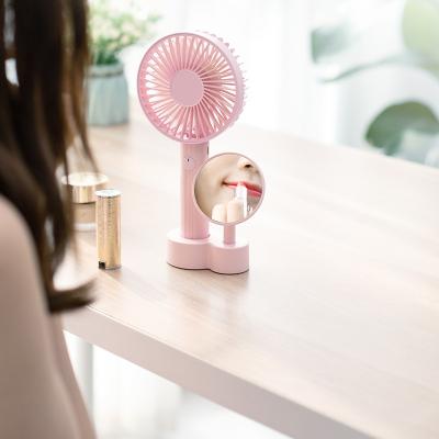 China Hot Sales Mirror Air Cooler Large Capacity Rechargeable Battery Built In Mini Portable Desktop Cosmetic Mirror USB Handheld Fans for sale