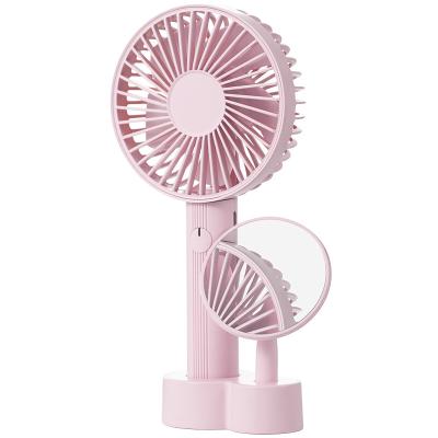 China Hotel Promotional Mini Rechargeable Bladeless Desktop Hand Held USB Handheld Portable Fan with Mirror and Stand for Makeup for sale